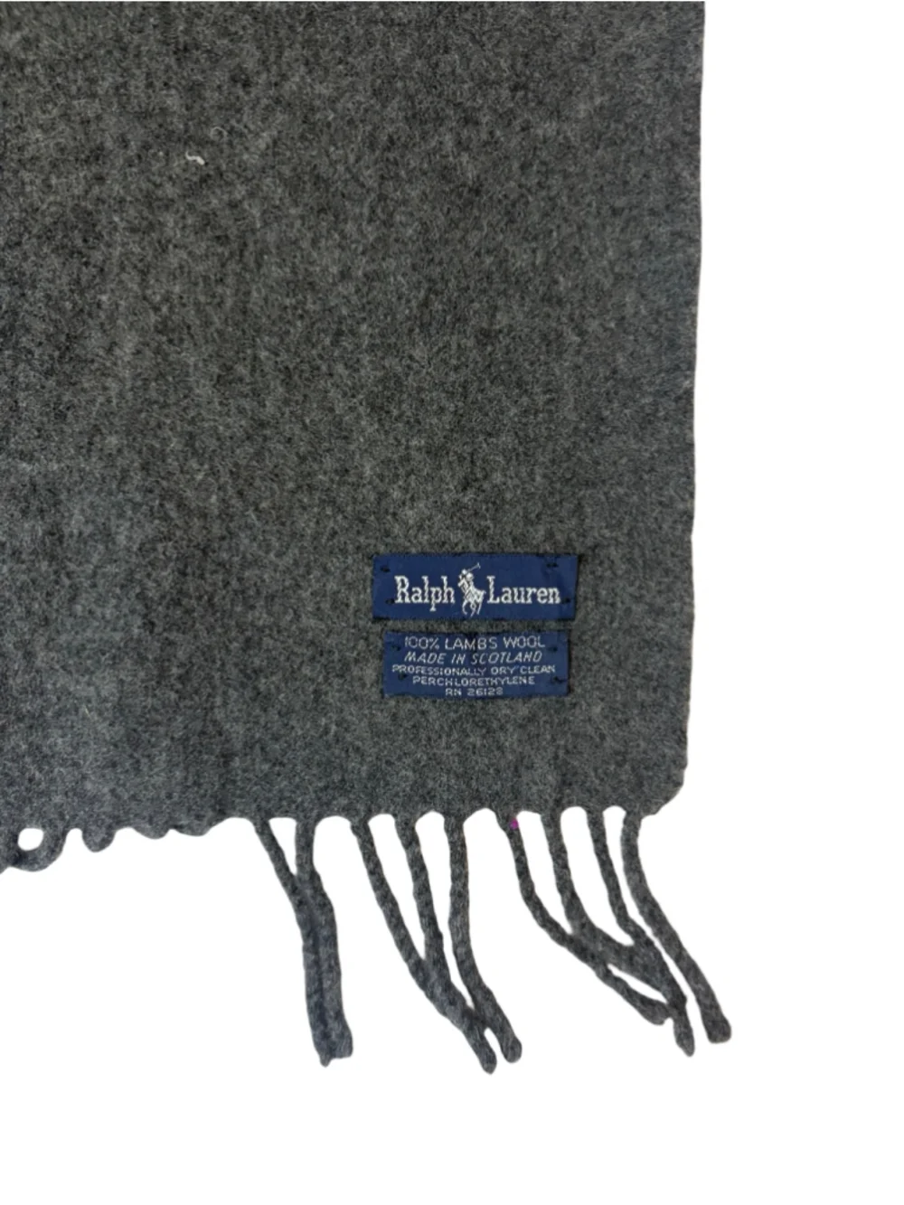 Ralph Lauren Lambswool Scarf Made In Scotland Gray Fringe Pony Logo